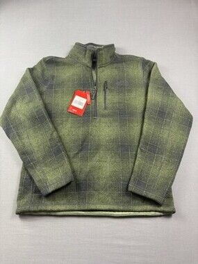 The North Face Men's Leo Gordon Lyon 1/4 Zip Fleece Jacket Green Navy Plaid Med